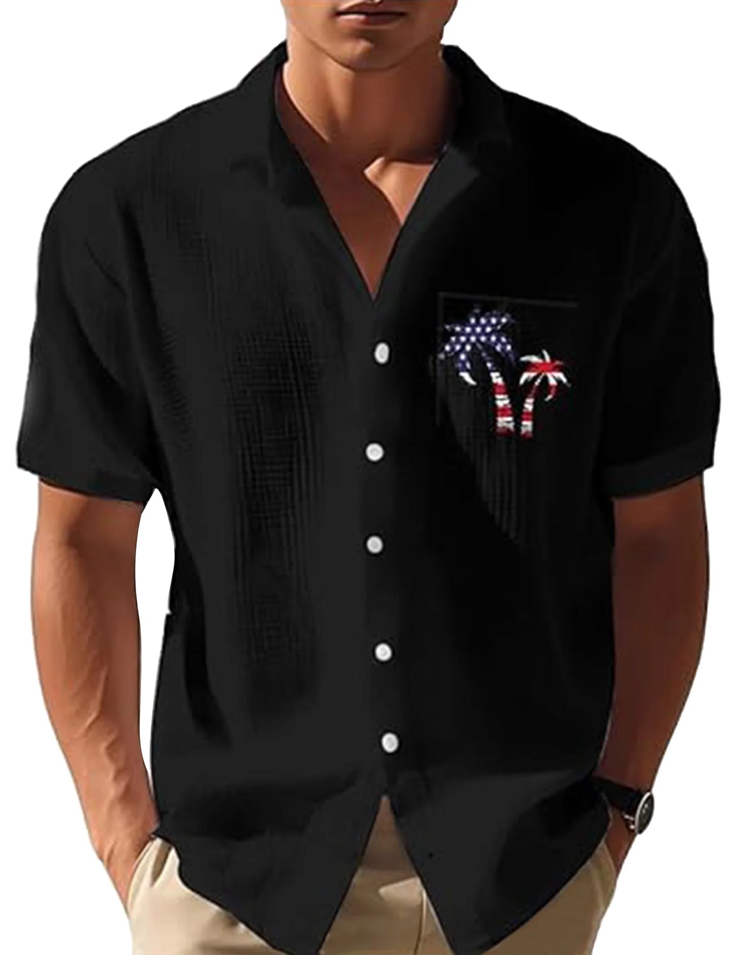 Mens Coconut Tree Flag Casual Shirt Short Sleeve Sport Shirt Fashion Summer Tops for Men Beach Summer Wedding Shirt