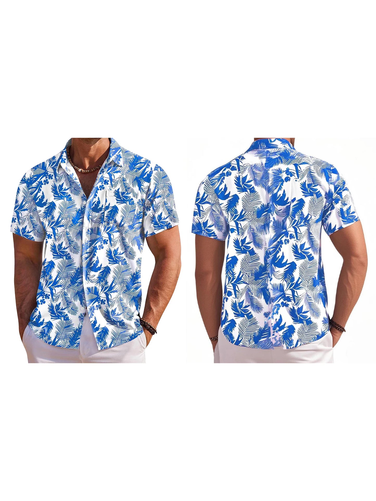 Men s Tropical Print Short Sleeve Hawaiian Shirt with Button Down Collar for Casual Beachwear and Everyday Wear
