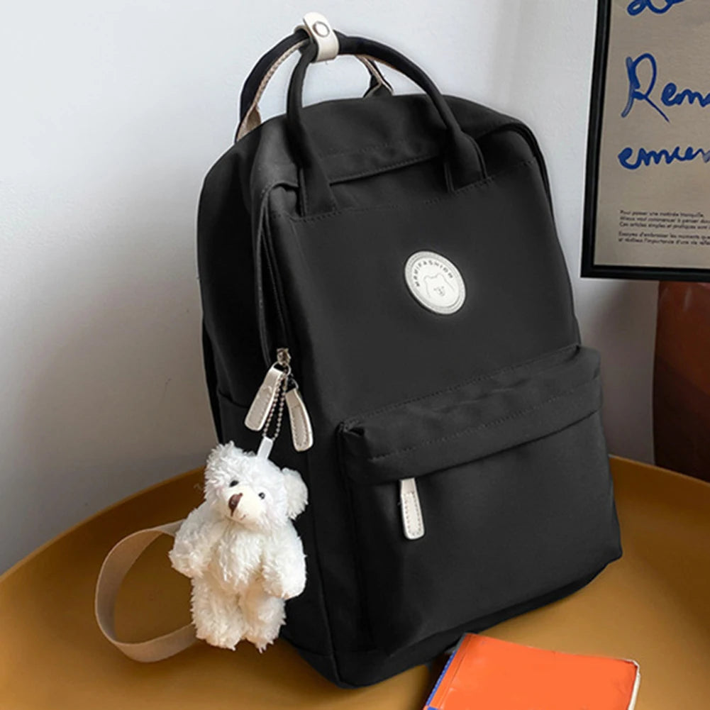 Stylish Teens School Backpack Large Capacity with Plush Pendant for Travel Camping Sports and Work