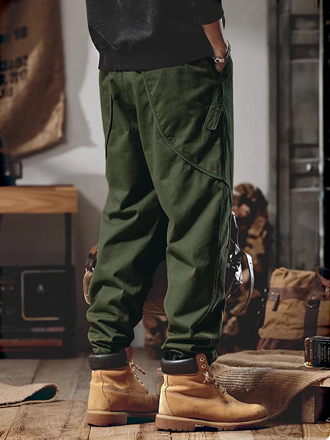 Men's casual work pants, multi-pocket design - Relaxed waist long pants suitable for outdoor, sports and autumn activities