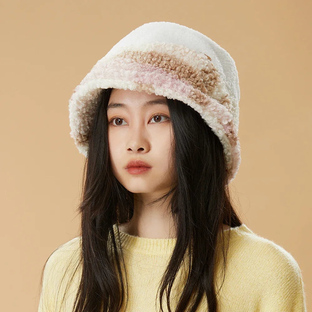 OhSunny Winter Bucket Hat for Women Keep Warm Cap Outdoor Casual Hats For Ladies Girls Riding Windproof 56-58cm
