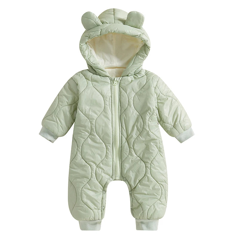 Infant Toddler Unisex Snowsuit Cozy Hooded Jumpsuit Winter Outerwear Puffer Coat with Zipper Closure and Long Sleeves