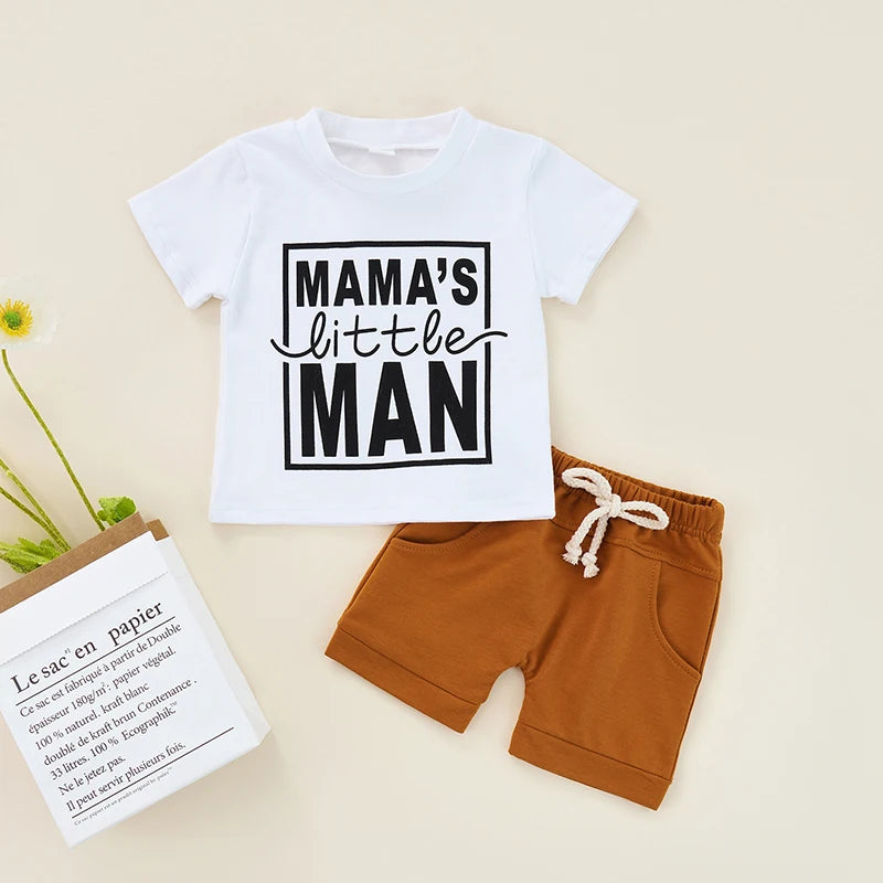 Toddler Boy s Matching Outfit Graphic Print Tee with Coordinating Elastic Waist Shorts for Playtime Fun