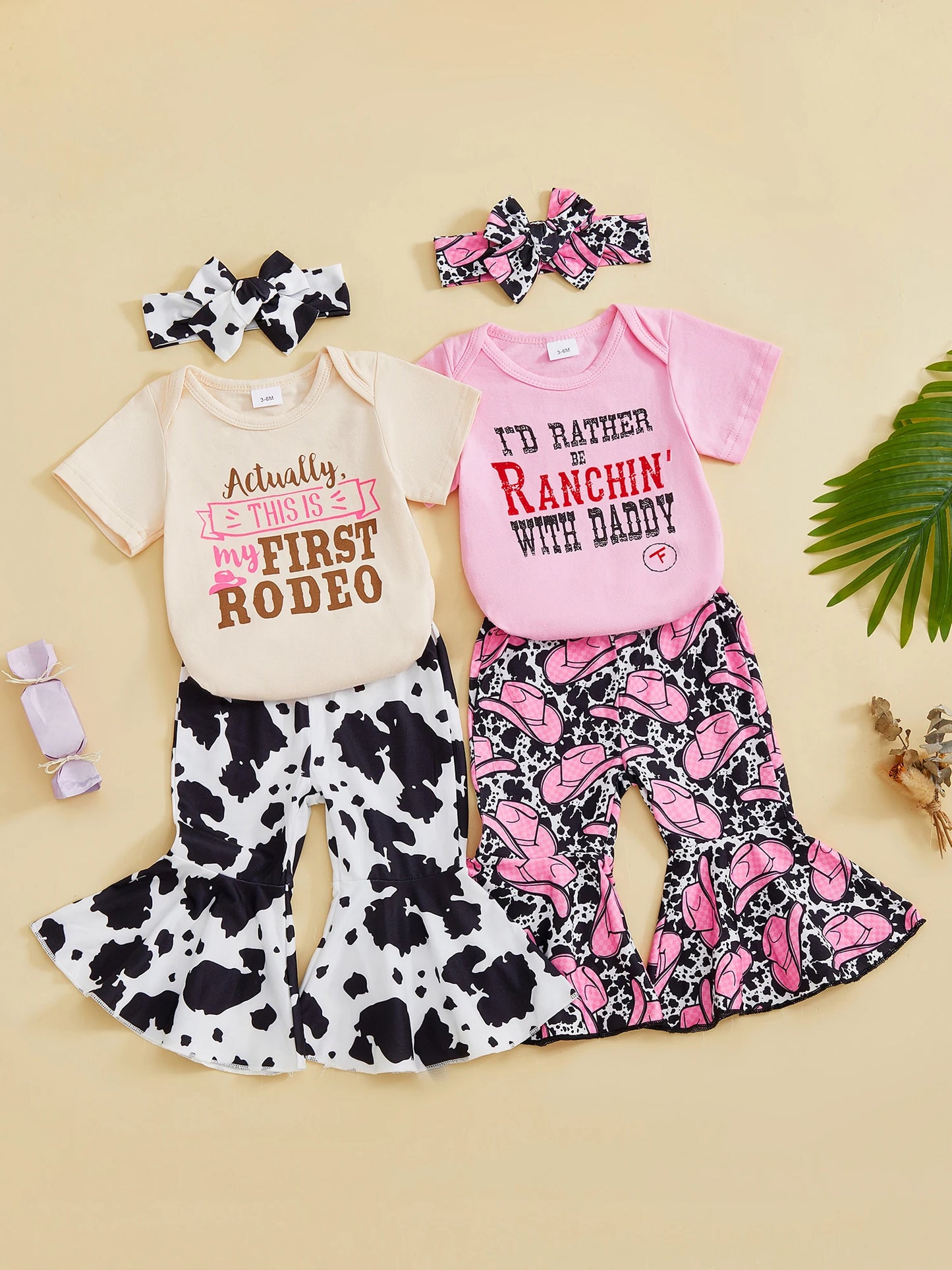Adorable Toddler Cowgirl Costume with Western Print Romper Flared Pants and Matching Headband - 3 Piece Set for Country Style