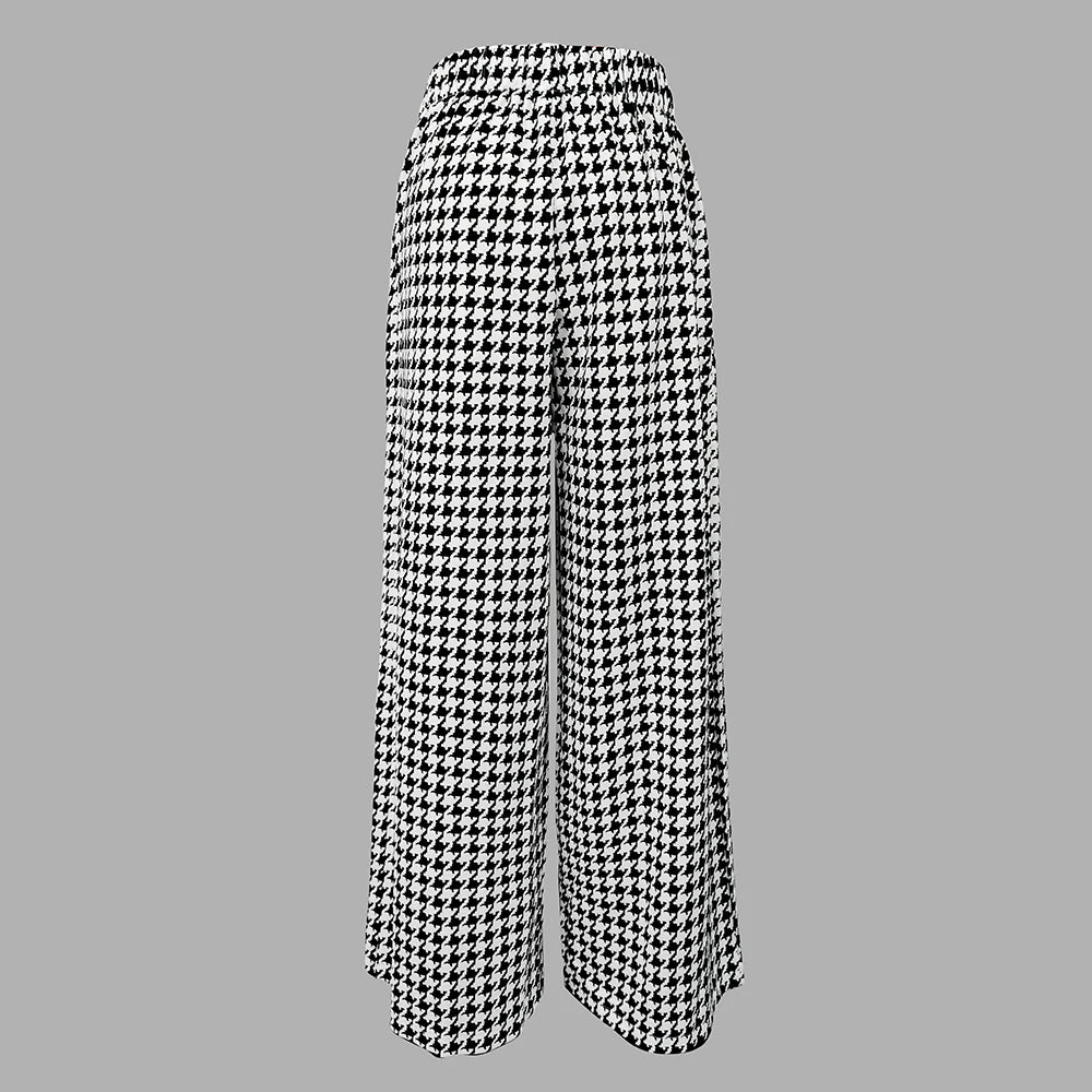 Trendy Clothing  Autumn Women's Houndstooths Long Pants High Waisted 2024 Winter Loose Wide Leg Woman Plaid Trousers