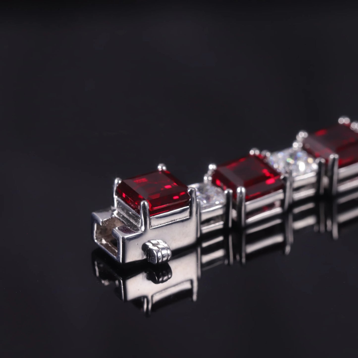 GEM'S BALLET Square Princess Cut Lab Created  Ruby Tennis Bracelet Real Sterling Silver 925 Fancy Party Wear Bracelet Gift
