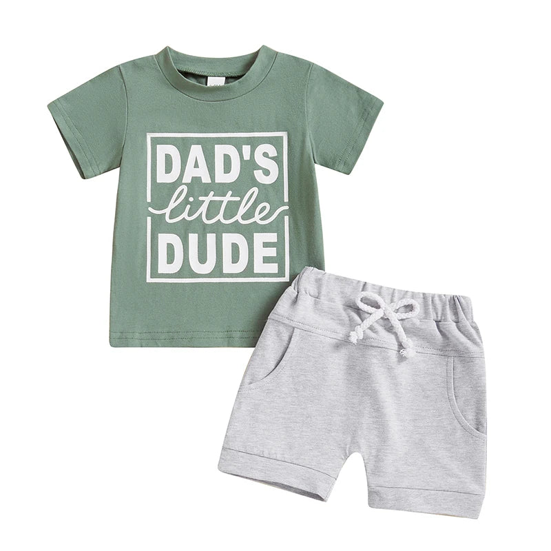 Boys Summer Outfit Sets with Short Sleeve O Neck Letter Print Tops and Solid Color Shorts - Stylish and Comfortable Summer Wear