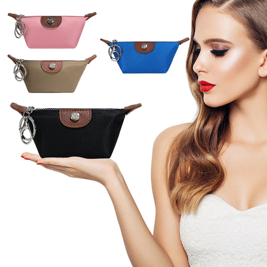 Mini Coin Purse Nylon Portable Lipstick Earphone Storage Bag with Keychain Cosmetic Bag Cute Small Lipstick Bag for Women Travel