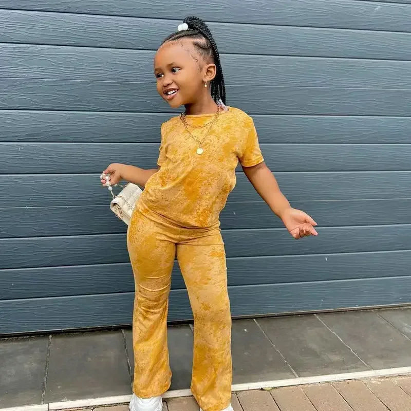 Girls Clothes 2 to 8 Years Tie Dye Short Sleeves T Shirt Tops+Pants Clothes Sets 2pcs Casual Kids Children's Clothing For Baby