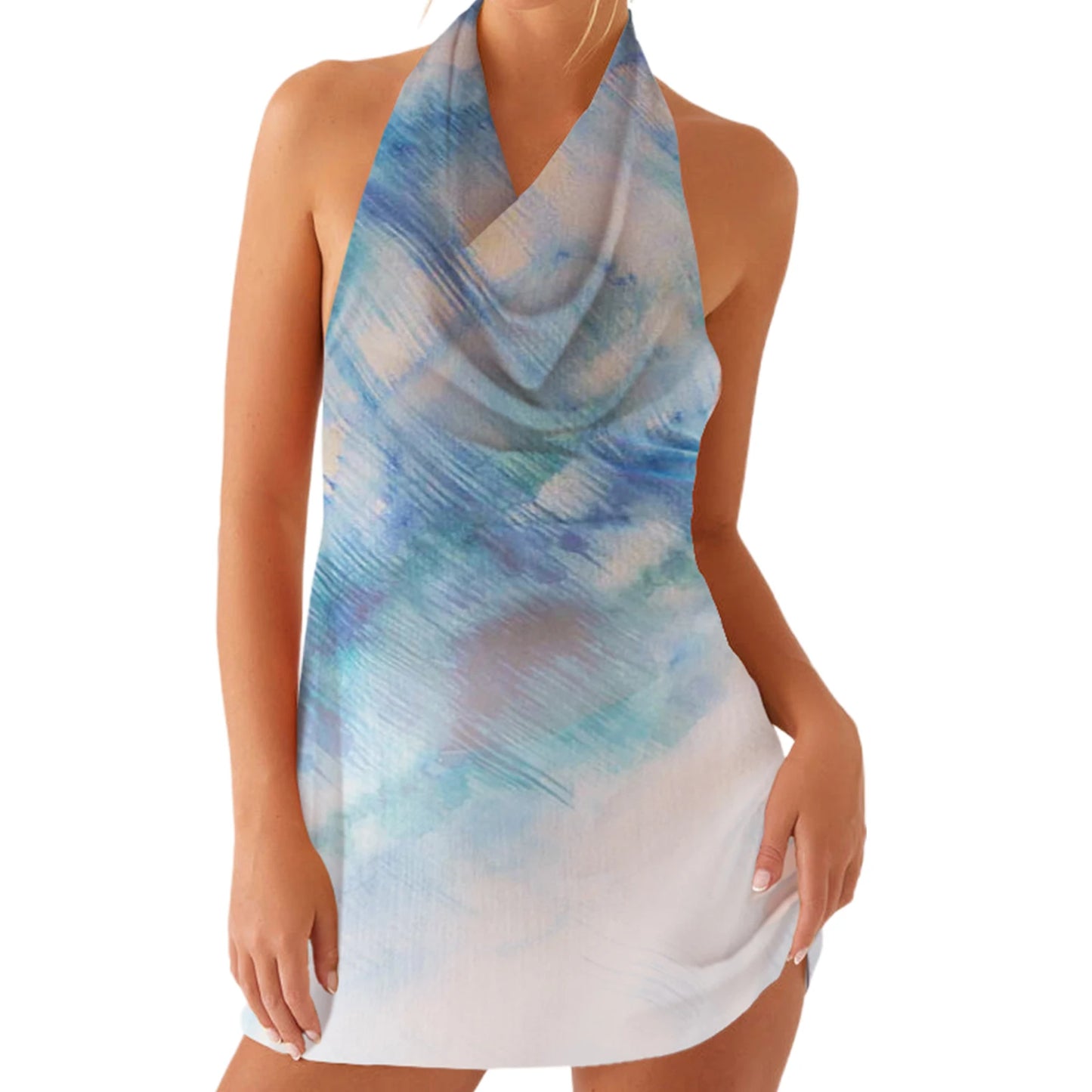 Elegant Floral Print Sleeveless Halter Neck Mini Dress for Women Perfect for Summer Parties Clubbing and Vacations