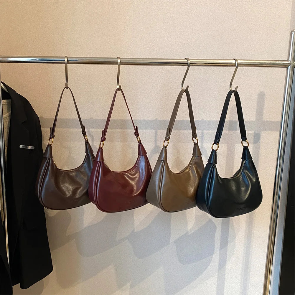 Shoulder Bag for Women Adjustable Strap Underarm Bag PU Leather with Zipper Hobo Bag Solid Handbag Work Travel Bag