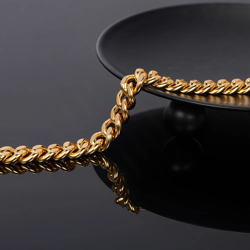 18K Gold Plated Bracelet 925 Sterling Silver Jewelry 5mm Miami Cuban Chain 20cm for Men Women Gifts Punk Style Waterproof USA
