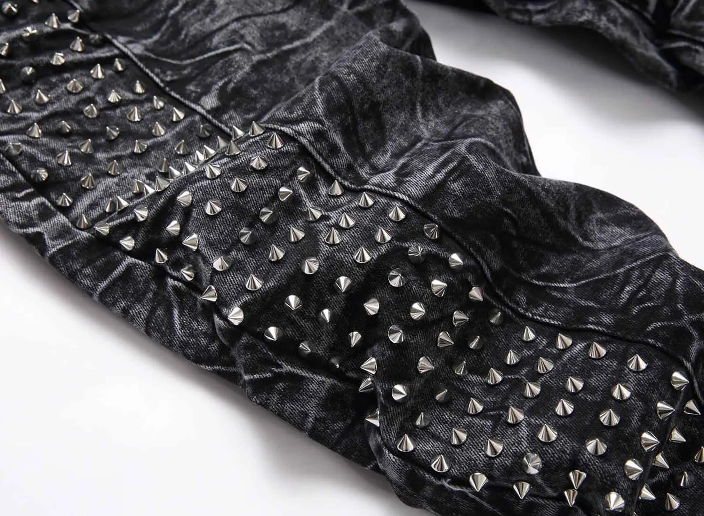 Men`s Steampunk Motorcycle Retro Studded Rock Night Club Jeans Pants with Rivet Hip Hop