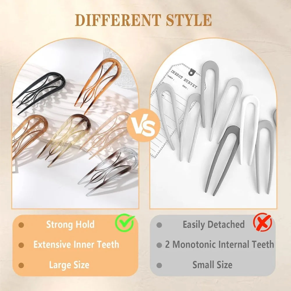 6PCS French Hair Pins for Women, Large Styling Pins for Thin Thick Hair, Unique 3 Internal Teeth Sticks