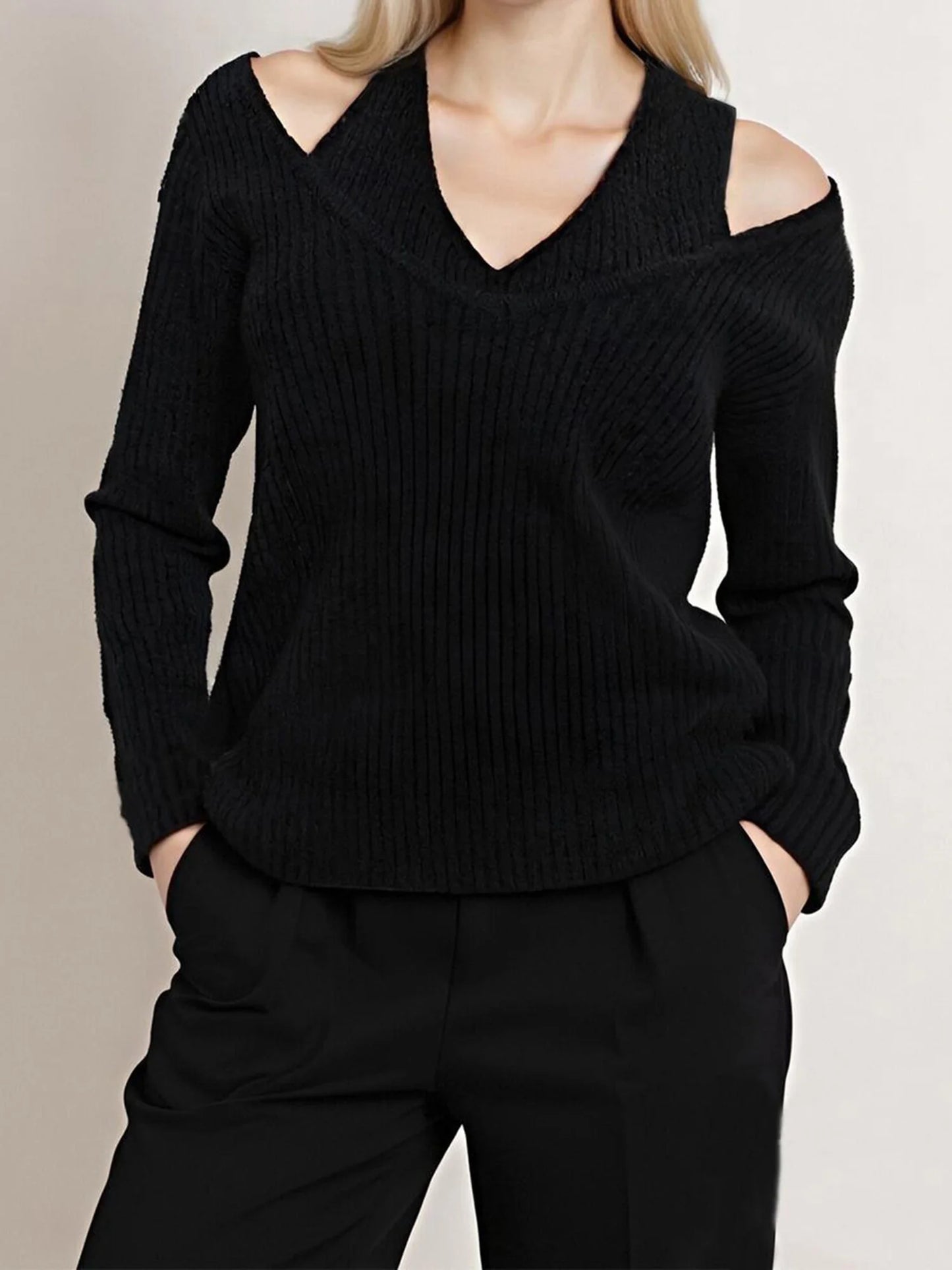 Women s Cozy Cable Knit Sweater with Cold Shoulder Detail and Halter Neckline for Autumn and Winter Fashion