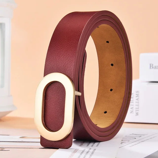 Belt For Women Round Square Buckle Pin Buckle Jeans Black Belt Chic Luxury Brand Designer Leather Belt Female