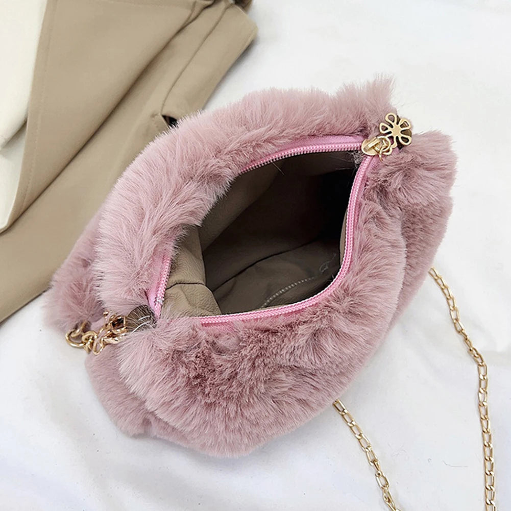 Women Faux Fur Tote Bag Casual Plush Tote Handbag Versatile Fluffy Shoulder Bag Soft Cute Fall Winter Female Purse