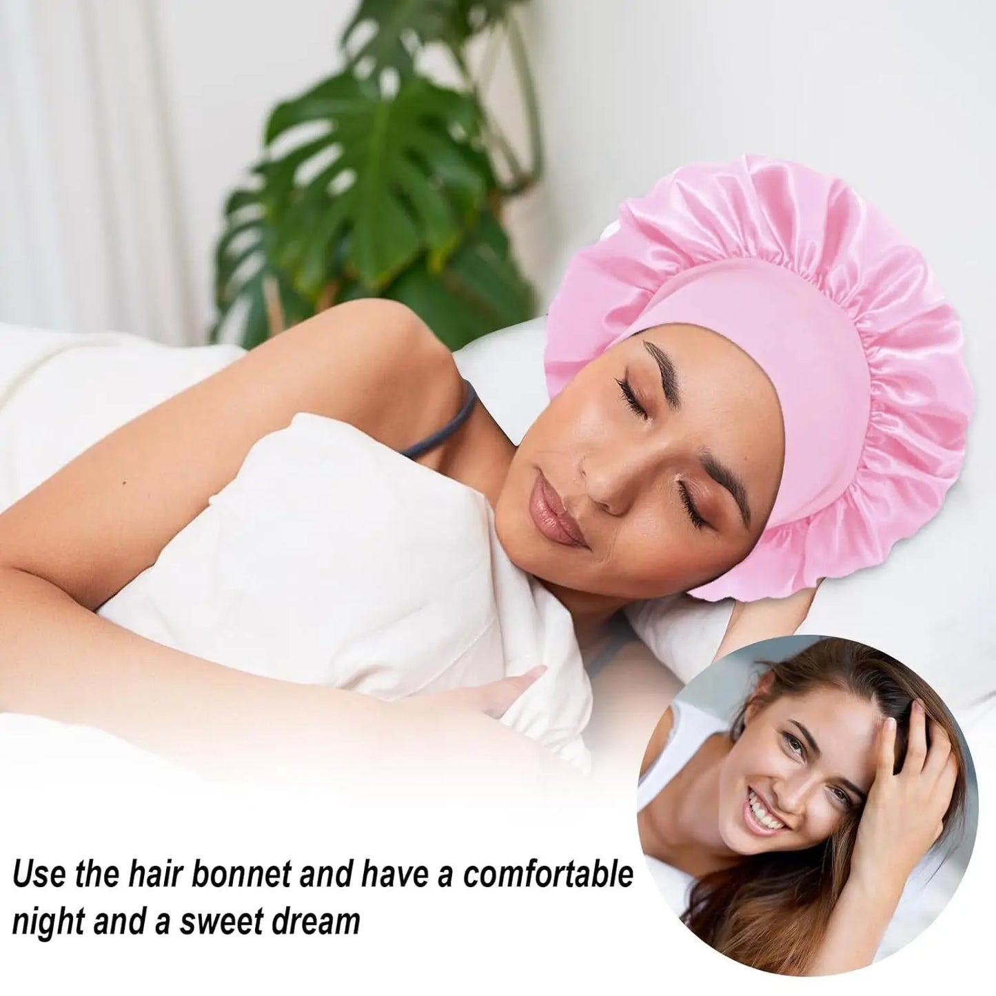 Women Satin Bonnet Night Sleep Cap Hair Hat Silk Head Cover Wide Elastic Band