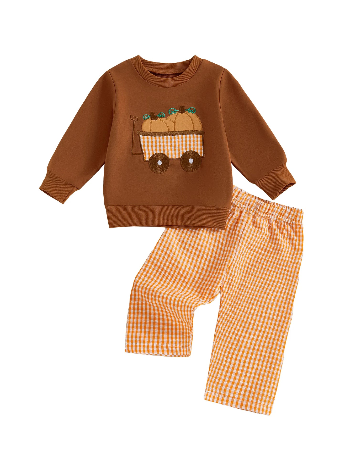 Adorable Toddler Boy Halloween Costume Set with Pumpkin Embroidery and Elastic Waist Pants for a Spooky Look