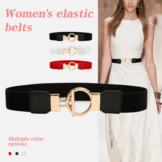 3 Pieces Women Waistbands Fashionable Elastic Cummerbunds with Metal Buckle Red Black Brown Color