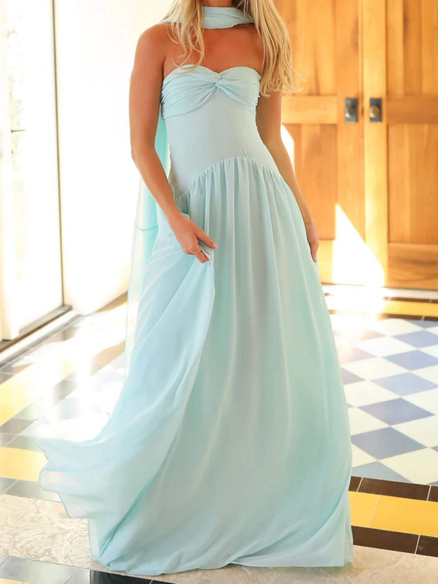Elegant Maxi Dress with Off-Shoulder Design and Matching Belt for Women s Summer Fashion Statement