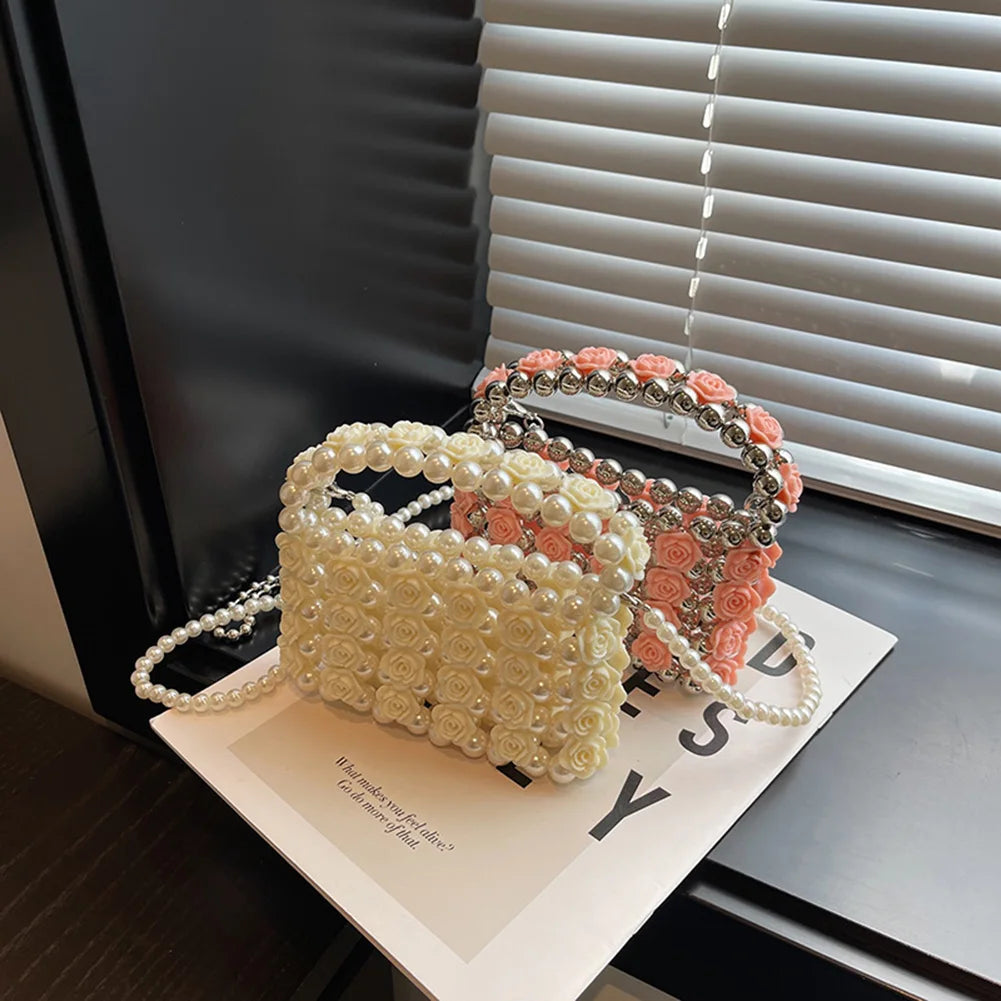 Party Wedding French Female Clutch Lipstick Purses Women Shoulder Bag Sweet Pearl Crossbody Bag Beads Evening Bags