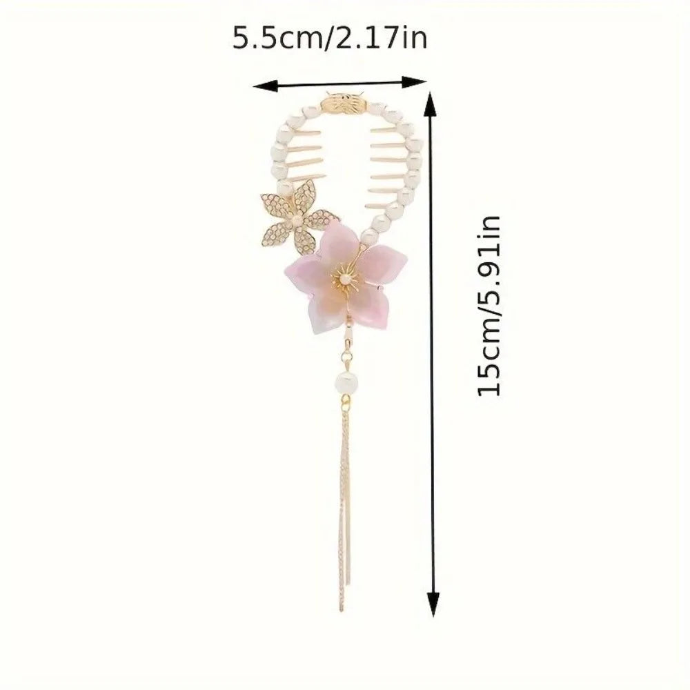 6pcs Pearl Ponytail Claw Clip, Tassel Claw Clip, Metal Claw Clip Hair Accessory for Girls and Women