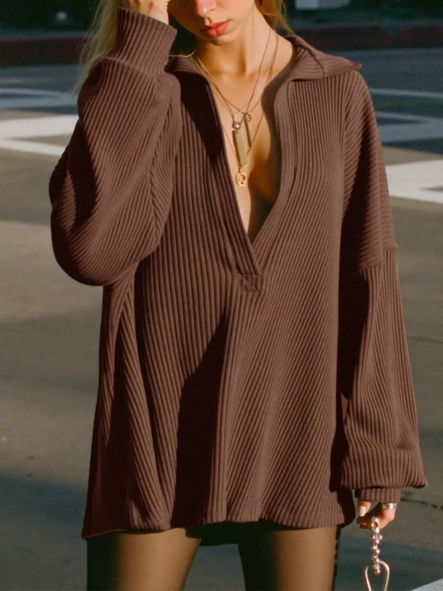 Y2K Deep V-Neck Knit Top | Oversized Long Sleeve Layering Tee | Fall Casual Streetwear Sweater | Slim Fit Loose Contrast Style