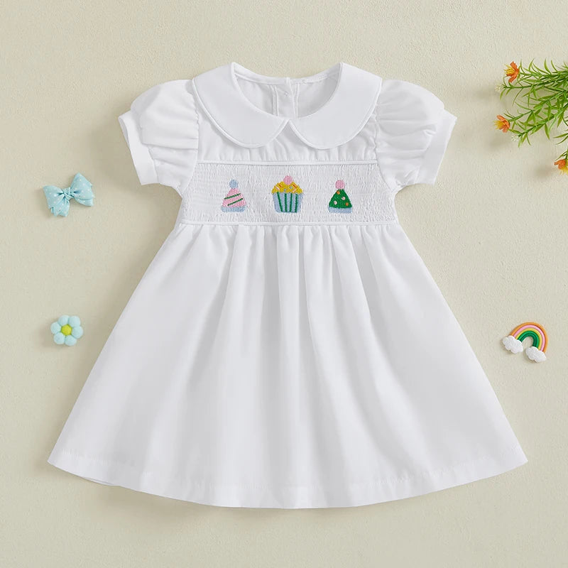 Toddler Girl Floral Print Ruffle Sleeve Dress Birthday Party Princess Dress Summer Outfit with Bow Detail