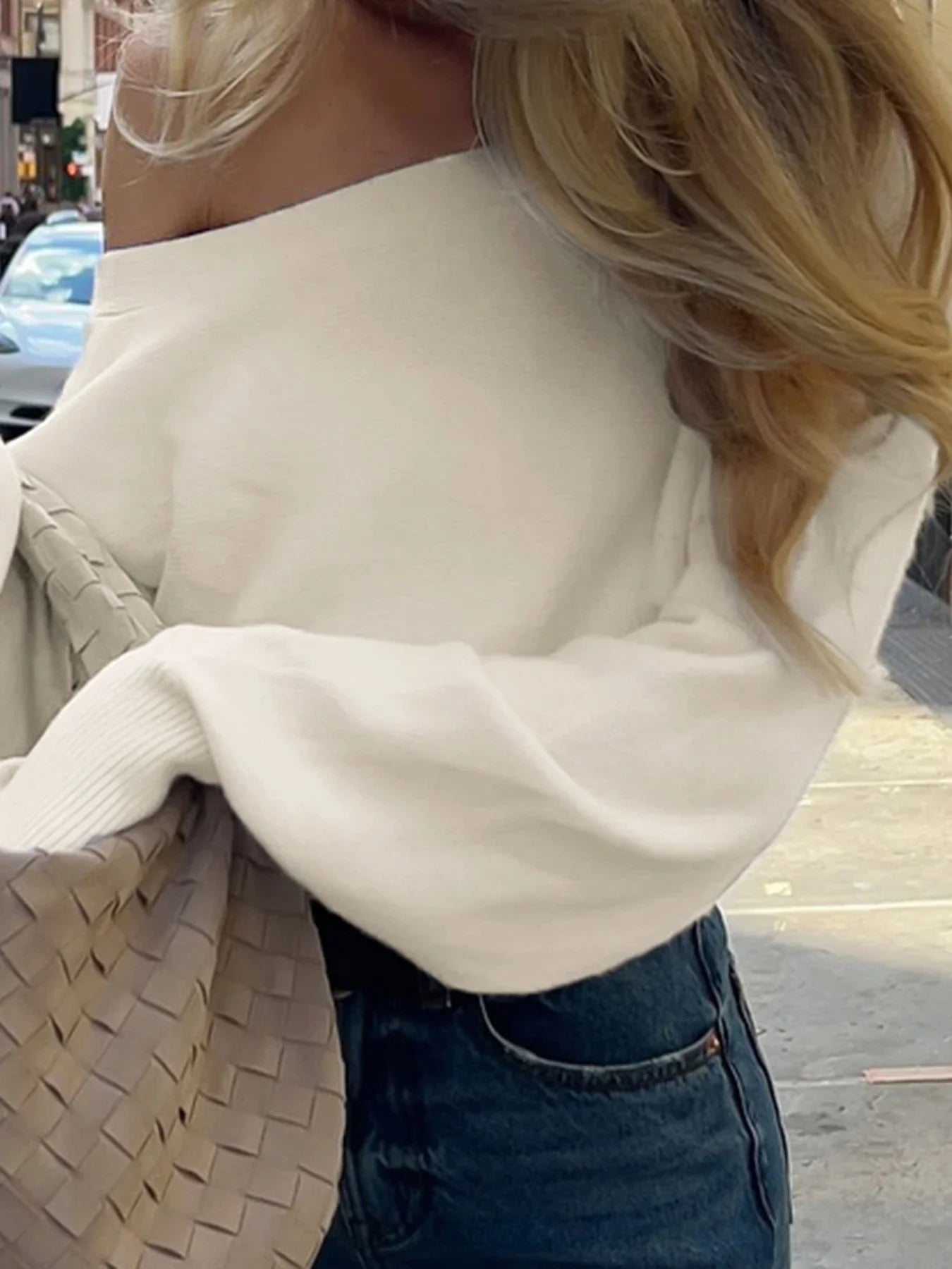 Solid Off-Shoulder Sweater Loose Slash Neck Long Sleeve Knitted Pullovers Women Autumn Winter Fashion Casual Lady