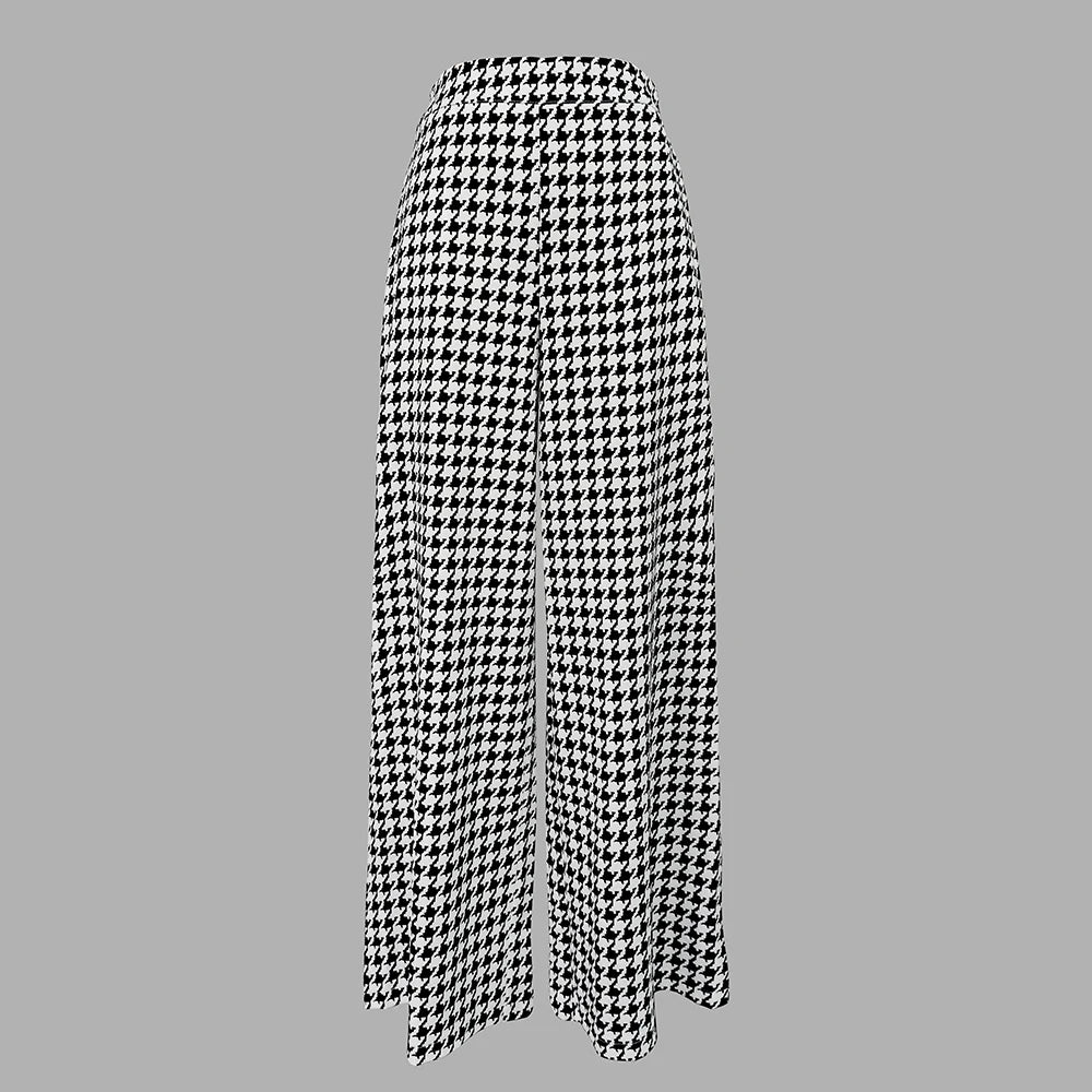 Trendy Clothing  Autumn Women's Houndstooths Long Pants High Waisted 2024 Winter Loose Wide Leg Woman Plaid Trousers