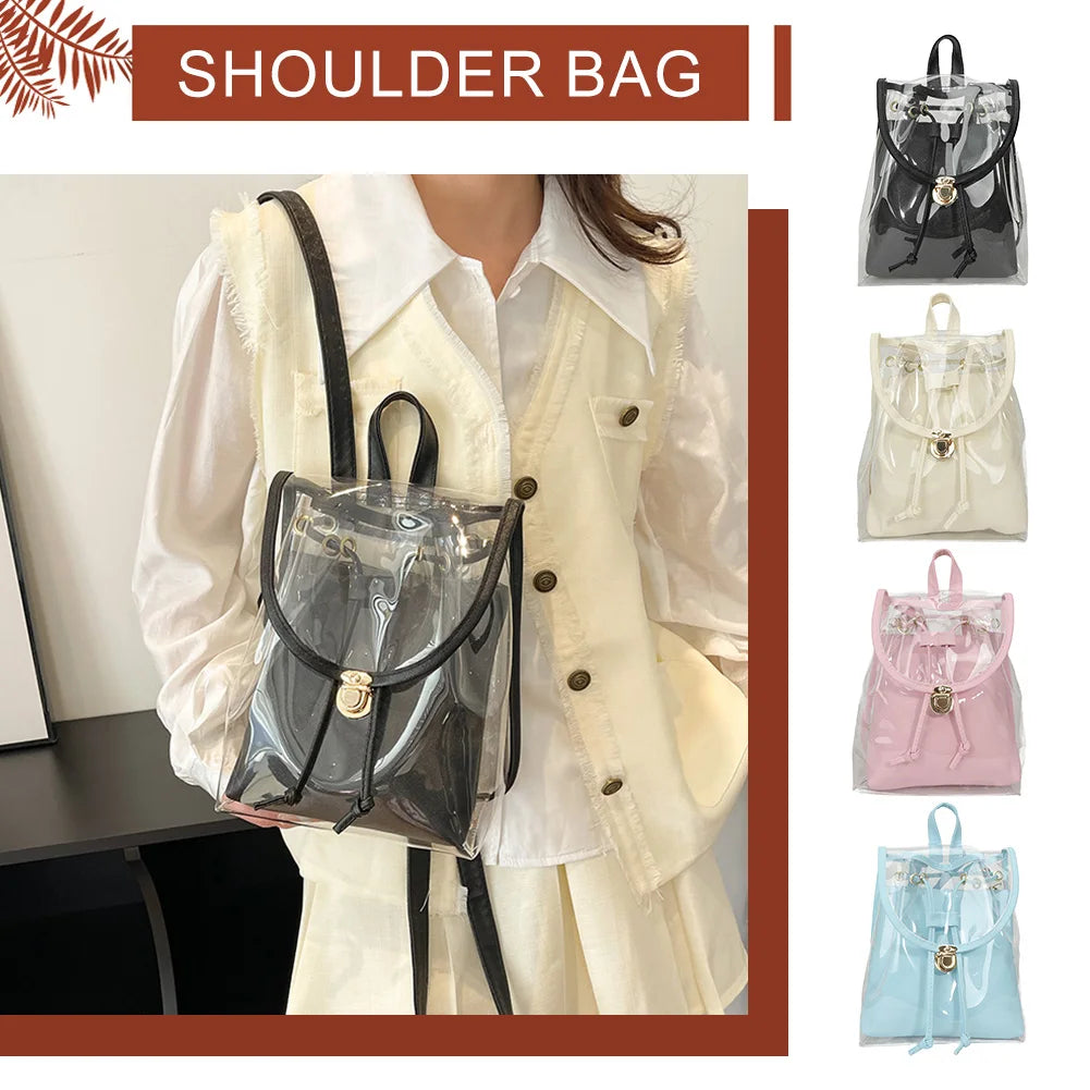 PVC Clear Backpack Waterproof Versatile Jelly Bag Large Capacity Transparent Laptop Rucksack Hiking Travel Camping Bag