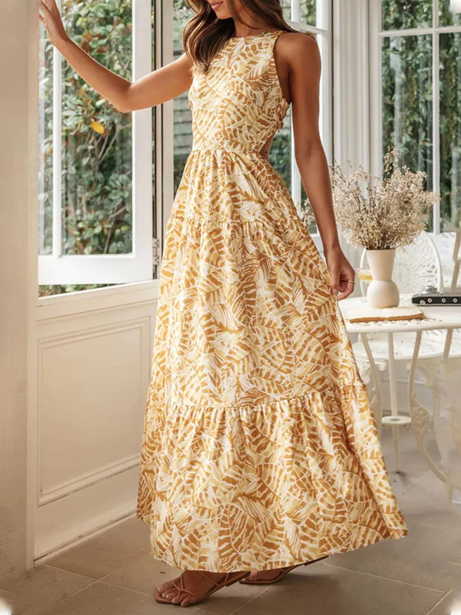 Women Bohemian Floral Dress Summer Backless A-Line Party Dress for Cocktail Beach Club Streetwear