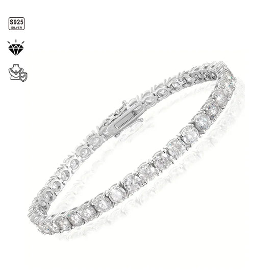 1pc S925 Sterling Silver 6.5mm Moissanite Tennis Bracelet, Unisex, 6.5mm Total Weight:27.89g| Gemstone Jewelry | Gifts for Him |