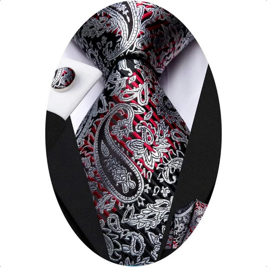 HiTie Silk Paisley Ties for Men Necktie Pocket Square Cufflinks Set Foral Tie Sets Formal Business