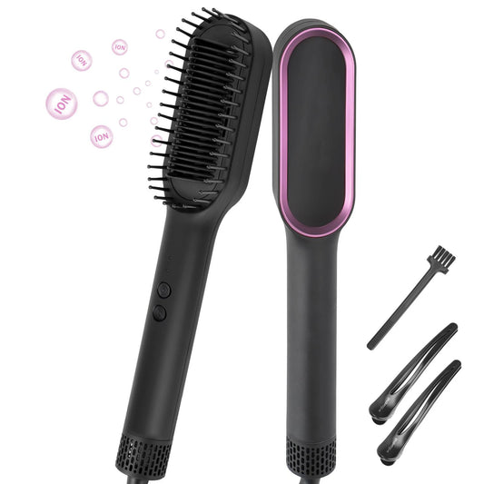 Negative Ions Hair Straightener Brush Black Rose Red Anti Scald Anti Heat Damage Fast Heating Double Voltage