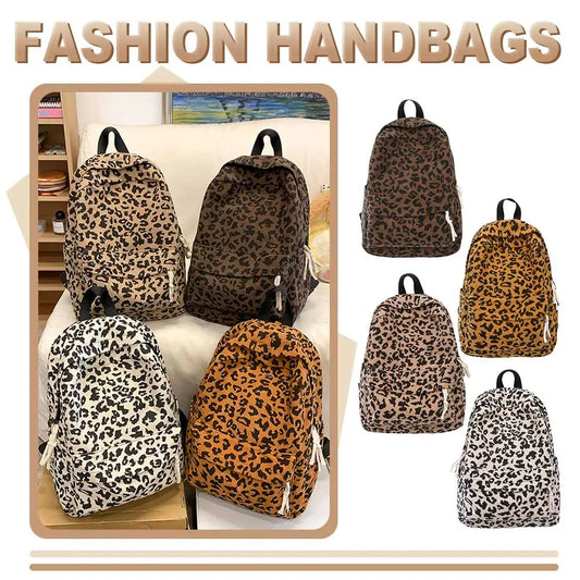 Corduroy Leopard Backpack Teenagers School Bag Large Capacity Stylish Shoulder Backpack Multi Pockets Travel Rucksack