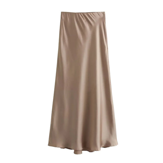 Willshela 2025 Black Satin Skirt Woman High Waist Elegant Long Skirts For Women Fashion Summer Midi Skirt Office Women's Skirts