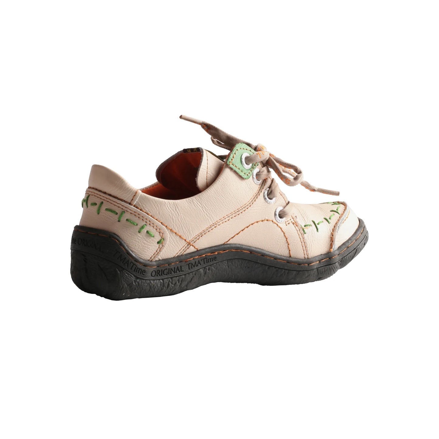 TMA EYES Women's Hand-Stitched Leather Sneakers Lightweight Flat Design Shoes Comfortable Breathable Upper Leather Sole