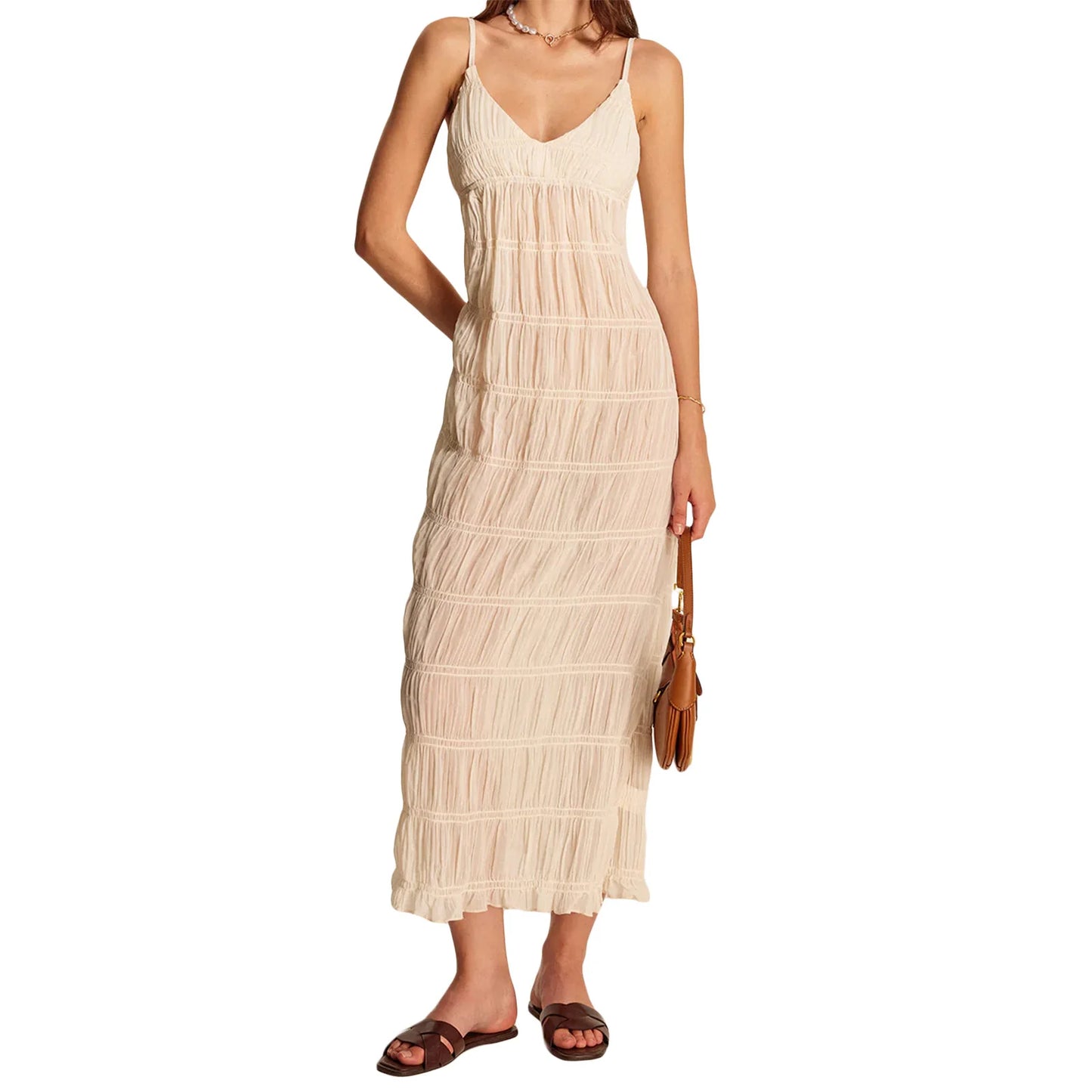 Elegant Floral Print Maxi Dress with Ruffle Hem and Adjustable Spaghetti Straps for Women s Summer Beach Party