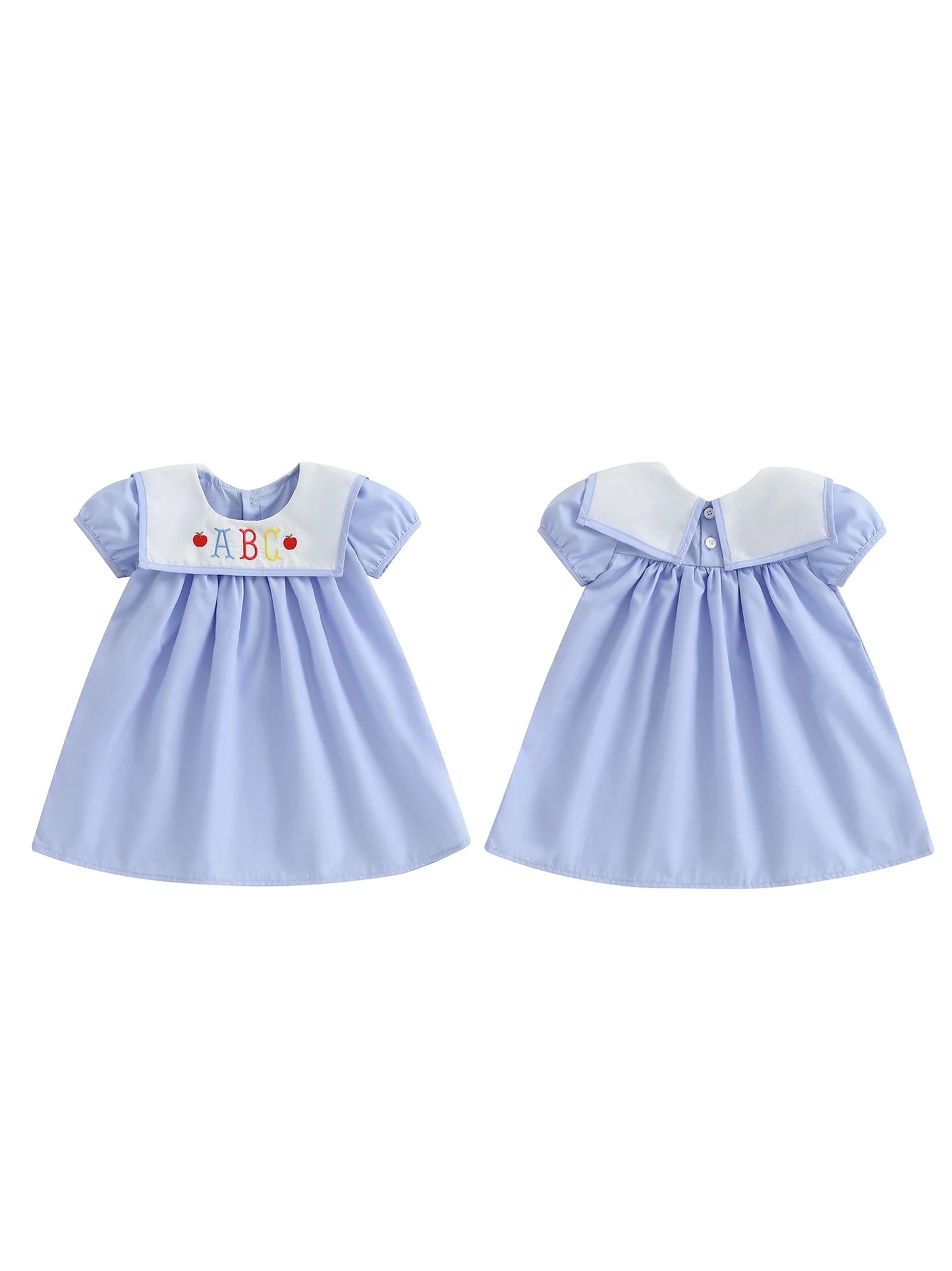 Girls Summer Dress with Floral Embroidery and Ruffle Sleeves Cute Back to School Dress for Toddler Girls Casual Dress for Kids