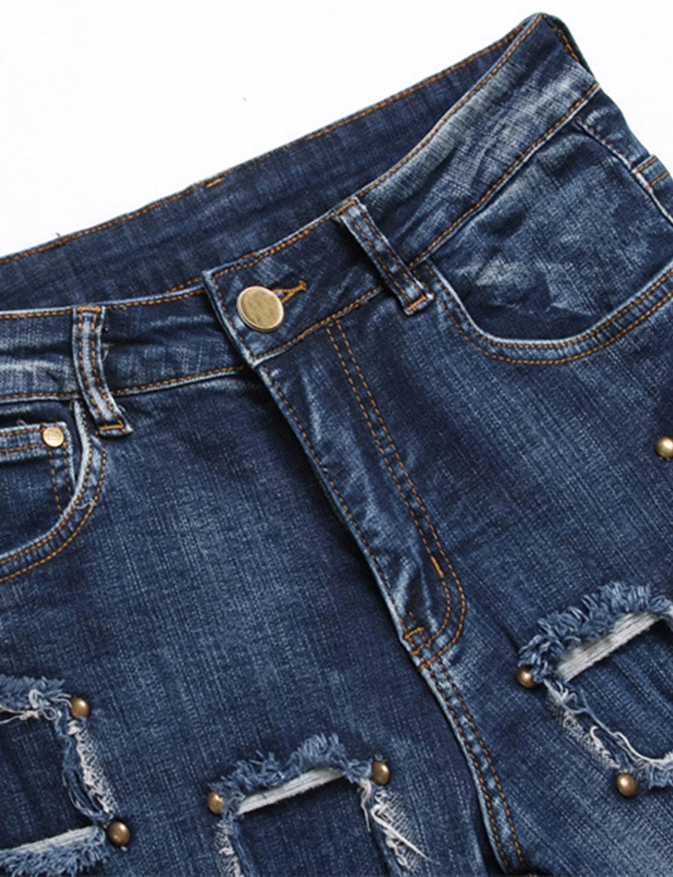 Men`s Steampunk Rock Hip Hop Rivet comfortable Patchwork Beggar stretch Washed Denim Street Fashion Casual Jeans pants