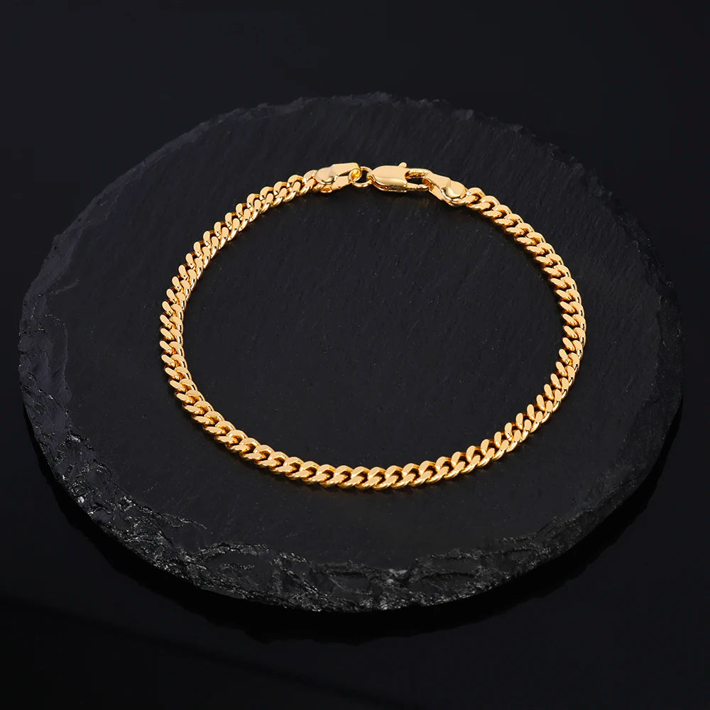 18K Gold Plated Bracelet 925 Sterling Silver Jewelry 5mm Miami Cuban Chain 20cm for Men Women Gifts Punk Style Waterproof USA