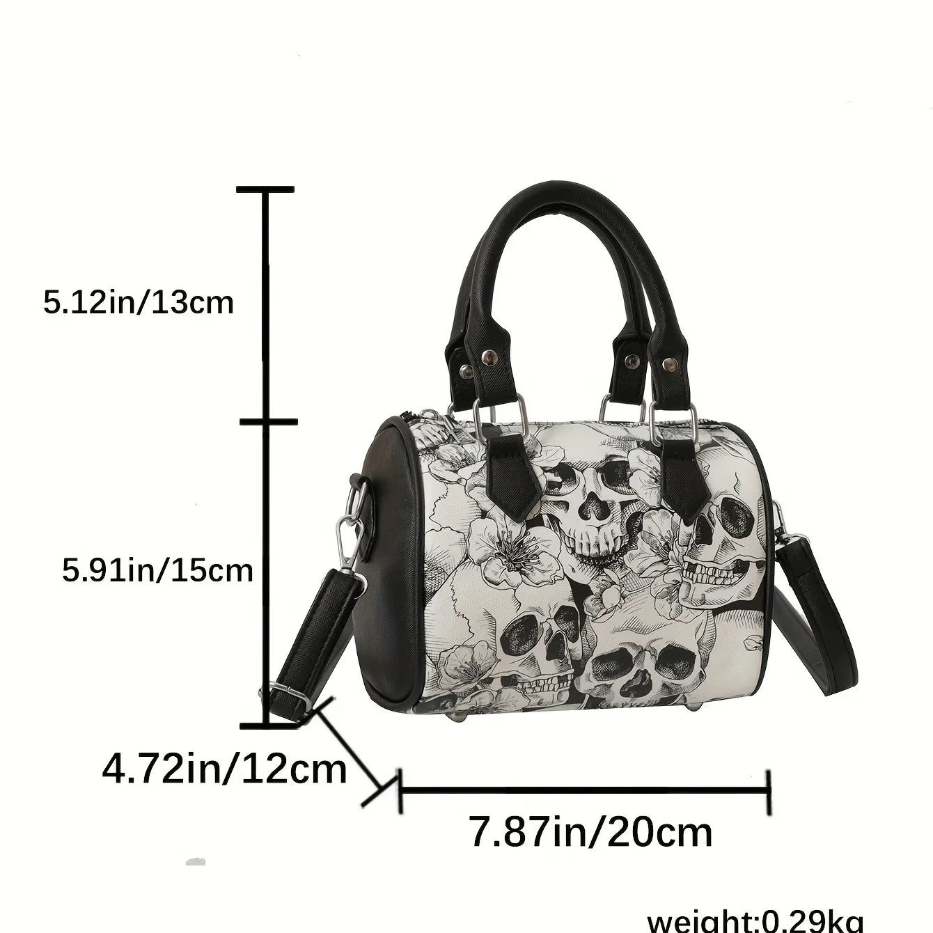Flower Skull Print Handbag, Halloween Party Ghost Boston Bag, Trendy Small Crossbody Purse
