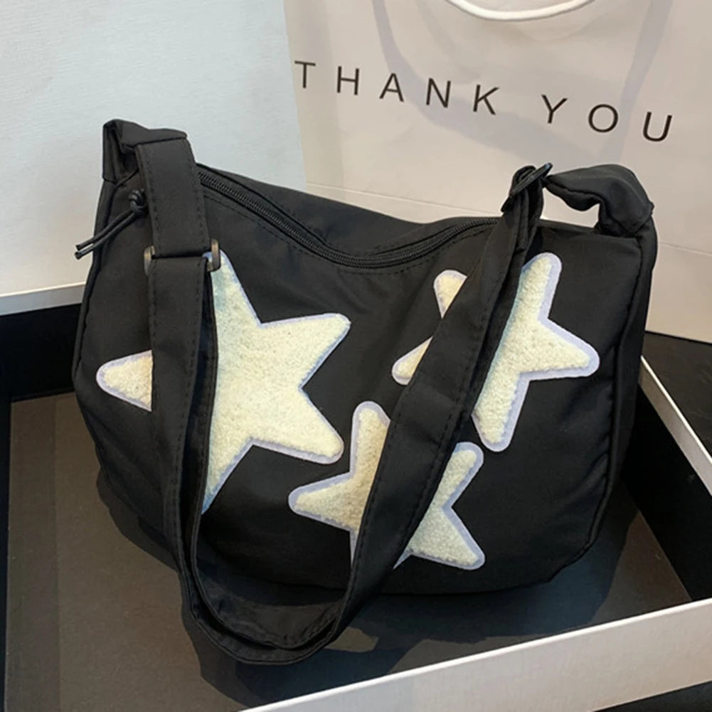 Women Canvas Messenger Bag Versatile Y2k Hobo Bag Adjustable Strap Crossbody Sling Bag Pentagram Satchel Bag Slouchy Travel Bag