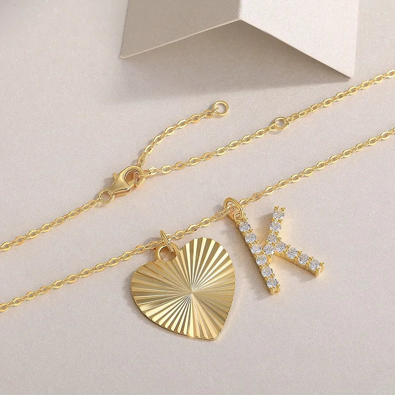 JIUZUAN Letter K Pendant Heart Necklace for Women Gold Plated 925 Silver Dainty Jewelry Gift Birthday Anniversary Elegant