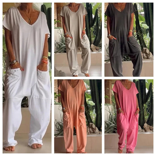 Women's Solid Color Casual Baggy Pocket Romper Women's Solid Color Casual Baggy Pocket Romper