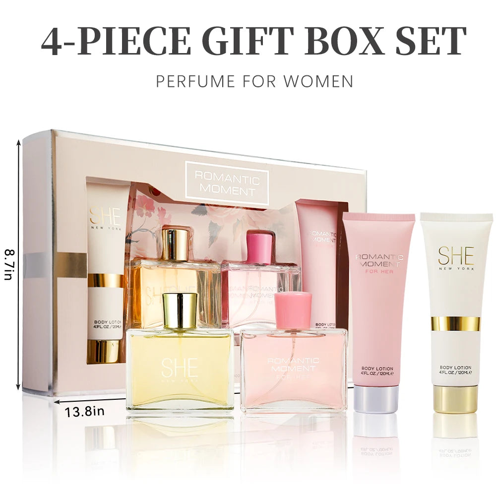 Eau de Parfum Spray and Body Lotion Gift Set Women's Fragrance Sets 2 Pc 3.4fl.oz EDP Spray and 2 Pc 4.1fl.oz Body Lotion ROMANT