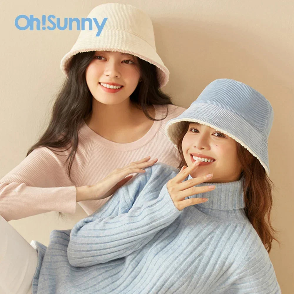 OhSunny Winter Bucket Hat for Women Keep Warm Cap Outdoor Casual Hats For Ladies Girls Riding Windproof 56-58cm