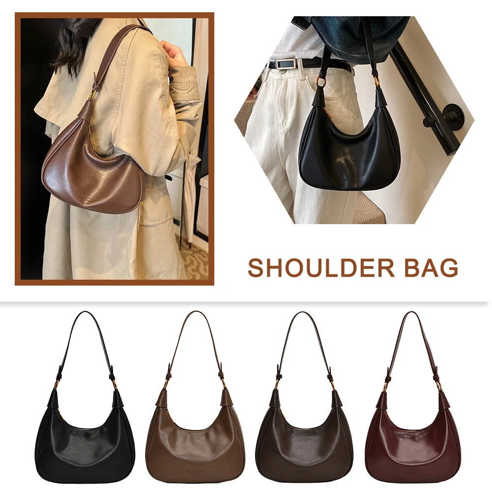 Shoulder Bag for Women Adjustable Strap Underarm Bag PU Leather with Zipper Hobo Bag Solid Handbag Work Travel Bag